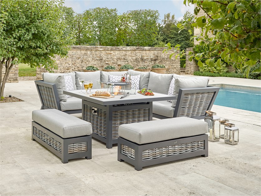 Bramblecrest Tuscan Wicker Corner Sofa with Square Firepit Table & 2 ...