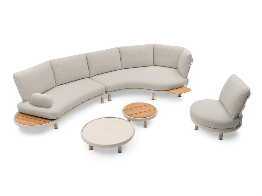 California Curved Sofa with Sofa Chair & Duo Round Coffee Tables - Mocha Alternative Image