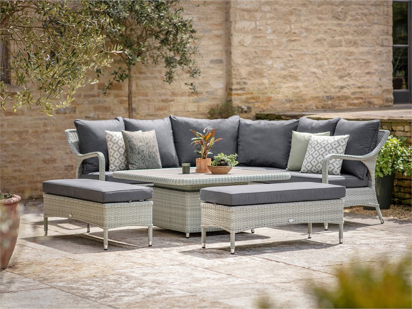 Cherington Cloud Rattan Corner Sofa with Square Dual Height Table & 2 Benches Alternative Image