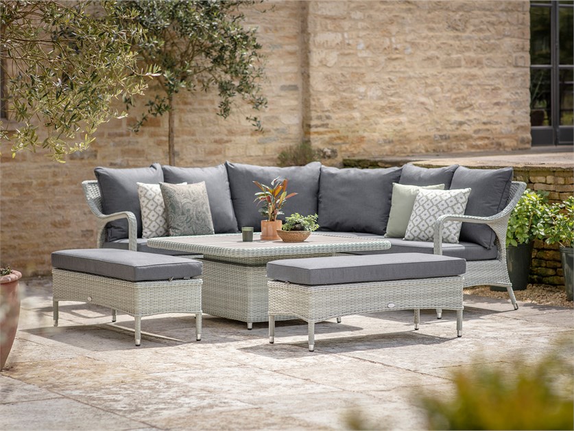 Cherington Cloud Rattan Corner Sofa with Square Dual Height Table & 2 Benches Alternative Image