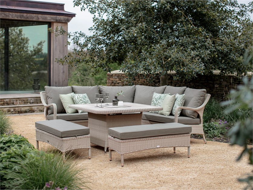 Cherington Nutmeg Rattan Corner Sofa with Square Firepit Table & 2 Benches Alternative Image