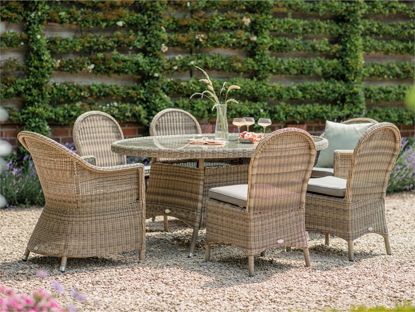 Sahara Rattan 6 Seat Elliptical Dining Set with Parasol & Base Alternative Image