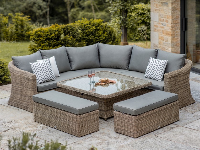 Sahara Rattan Deluxe Corner Sofa with Square Dual Height Table & 2 Benches Alternative Image