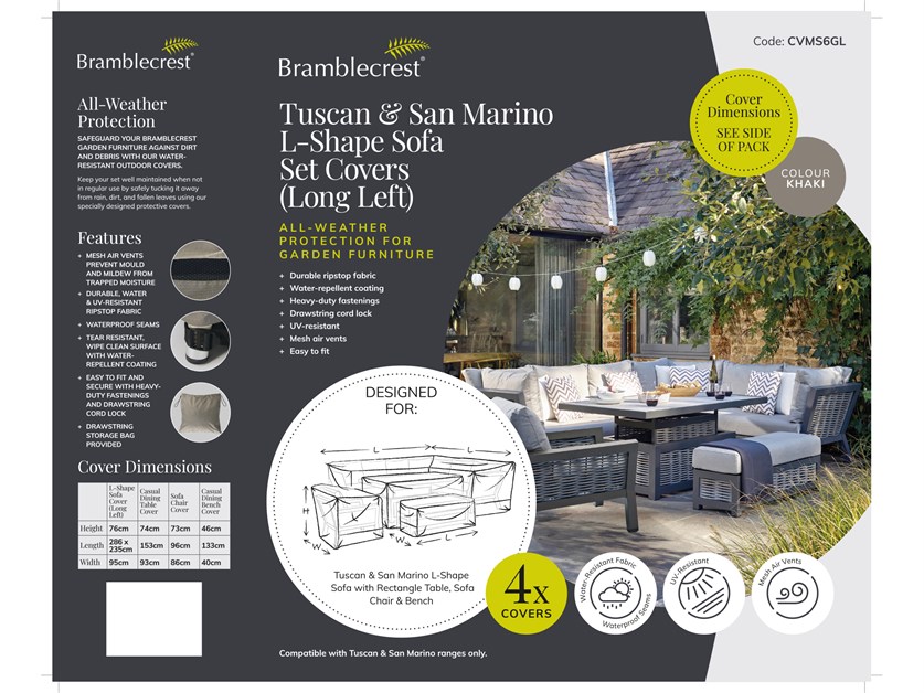 Tuscan & San Marino L Shape Sofa Set Covers - Long Left
