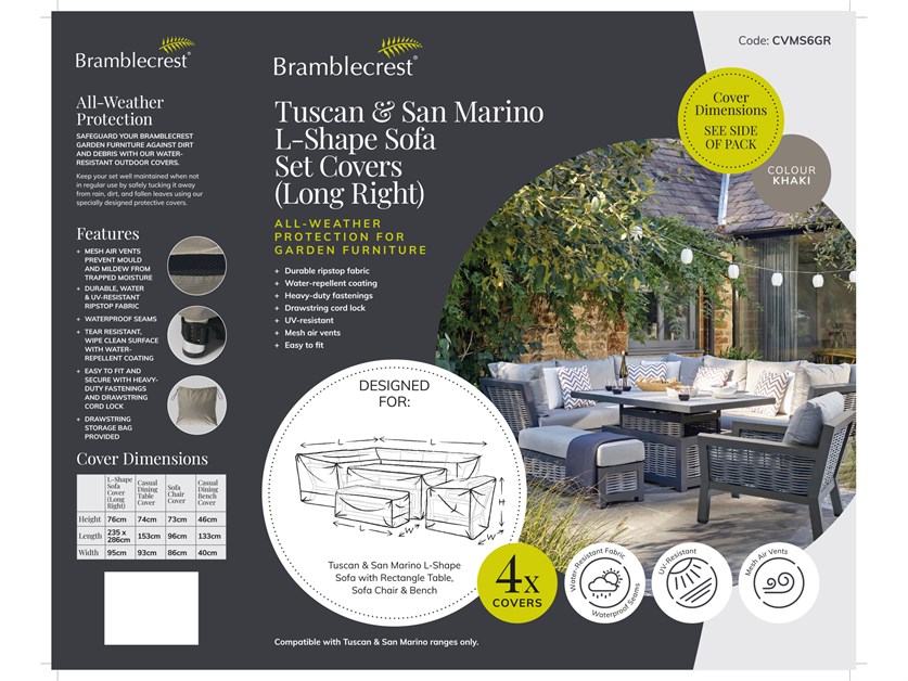 Tuscan & San Marino L Shape Sofa Set Covers - Long Right